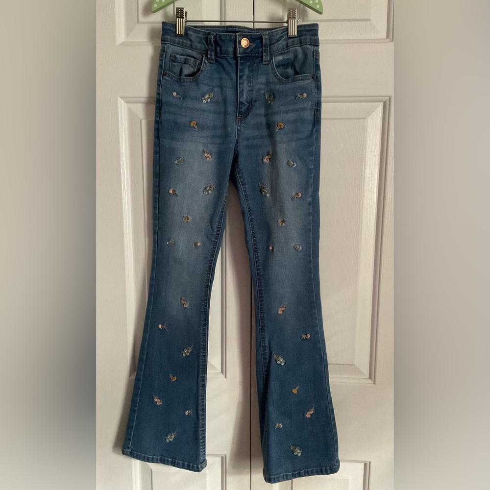 Vanilla Star Blue Flare Jeans with Floral Embroidery
